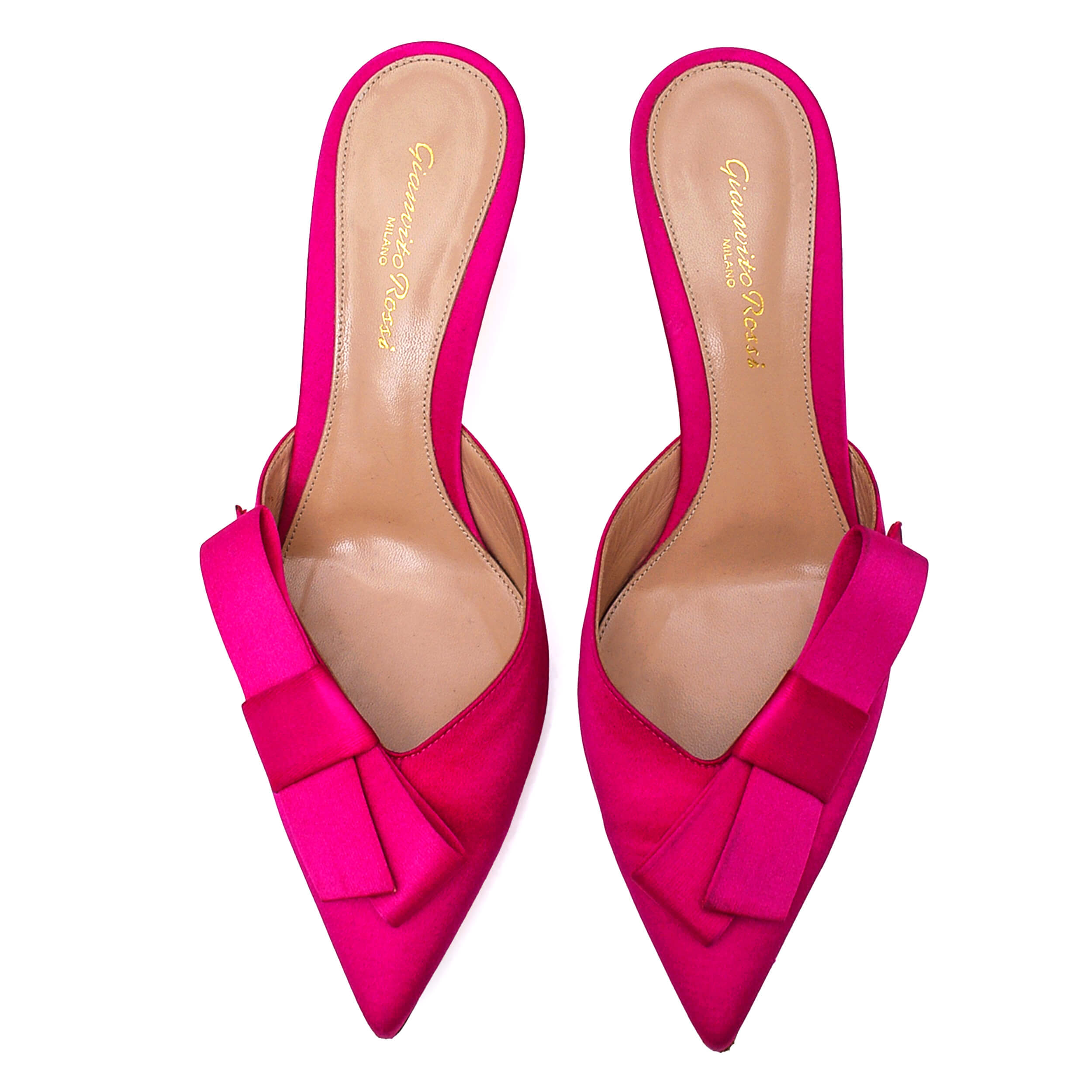 Gianvito Rossi - Pink Satin Bow Pointed Kitten Heels / 38.5